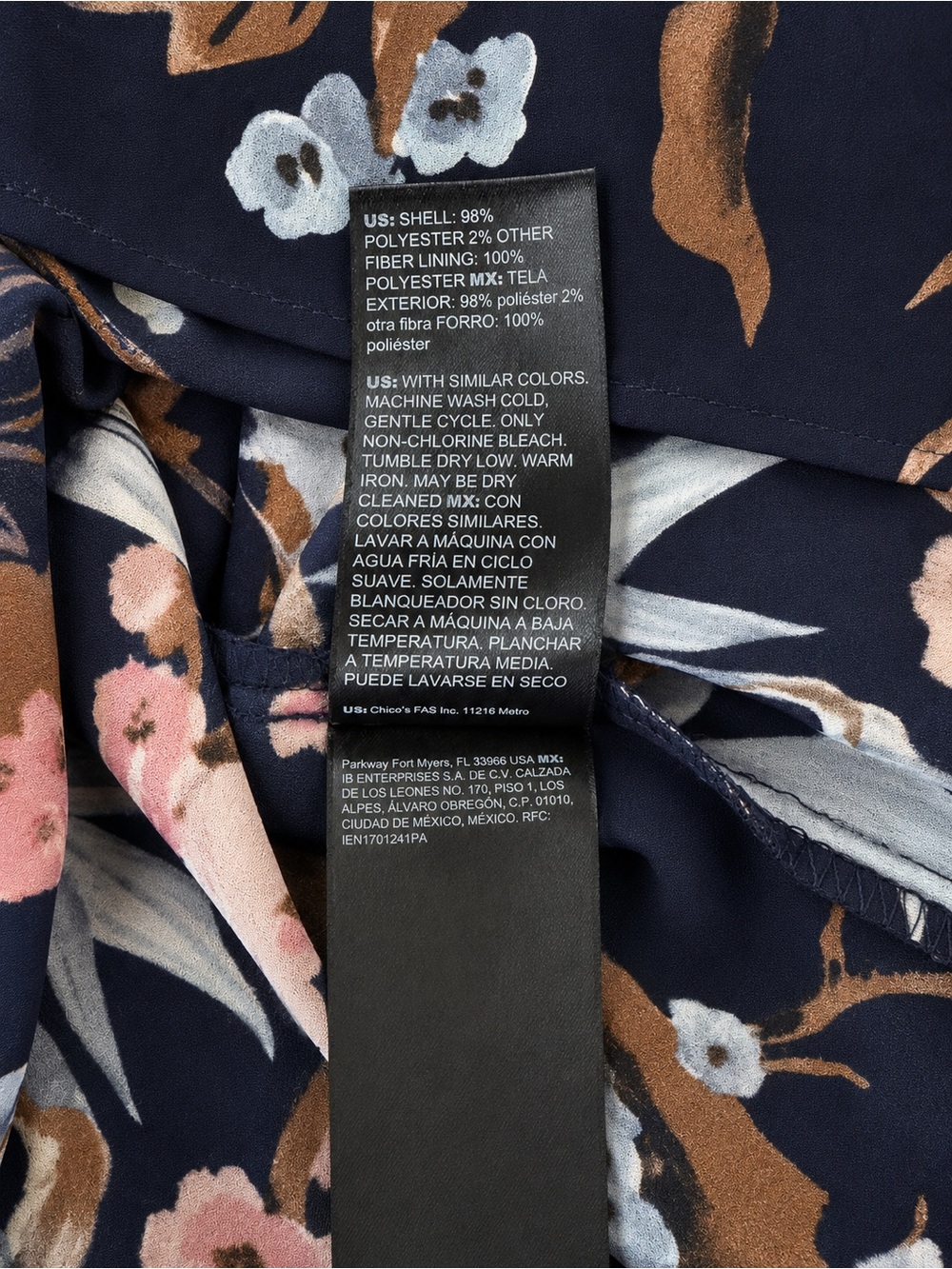 WHBM Navy Floral Sheer Metallic Tie Neck Blouse (NWT) Large - Picture 6 of 6
